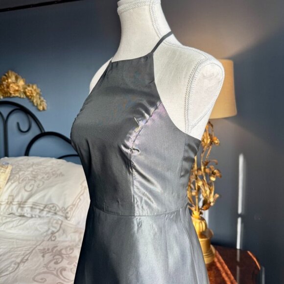 NWT Vintage 90s Grad Formal Gunmetal Dark Silver Metallic Maxi Gown - Picture 6 of 13